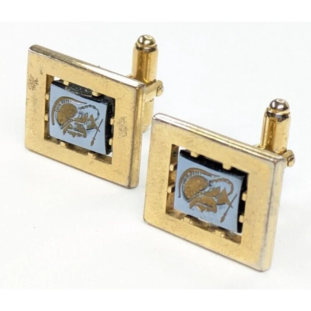 Vintage Anson Gold Tone Roman Greek Cameo Intaglio Hematite Men's Cufflinks